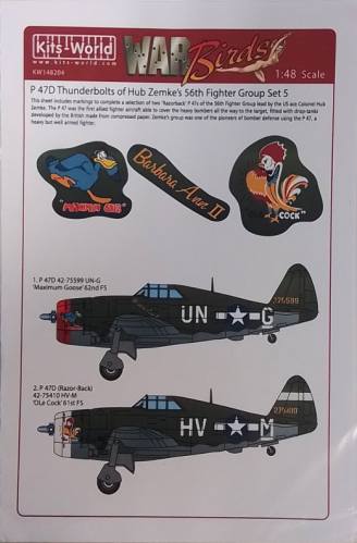 KITS WORLD 1/48 4380 KW148204 WAR BIRDS P 47D THUNDERBOLTS OF HUB ZEMKE S 56TH FIGHTER GROUP SET 5
