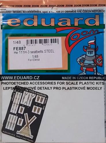 EDUARD 1/48 FE887 HE 111H-3 SEATBELTS STEEL FOR ICM KIT