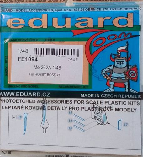 EDUARD 1/48 FE1094 ME 262A FOR HOBBY BOSS KIT