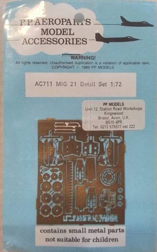 P.P.AEROPARTS 1/72 AC711 MIG 21 DETAIL SET