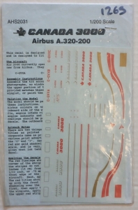 AIRLINE HOBBY SUPPLIES 1/200 1265. 2031 CANADA 3000 AIRBUS A.320-200