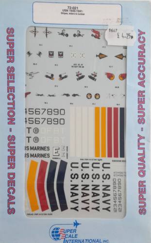 DISCOUNT DECALS 1/72 5027 72-021 USN 1930-1941 Stripes  Letters   Numbers Super Scale International