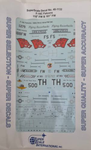 DISCOUNT DECALS 1/48 5115 48-1132   F-16C Falcons  118th FW   181st FW Razorbacks   SuperScale International