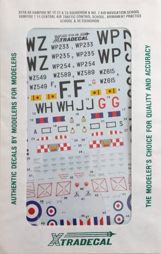 DISCOUNT DECALS 1/48 5536. X018-48 VAMPIRE NF 10 23   25 SQUADRON   NO. 2 AIR NAVIGATION SCHOOL Xtradecal