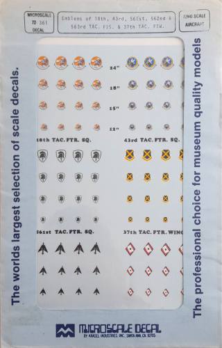 DISCOUNT DECALS 1/72 5264 72-361 EMBLEMS OF 18TH  43RD  561ST  562ND   563RD TAC FTR. SQ. Microscale