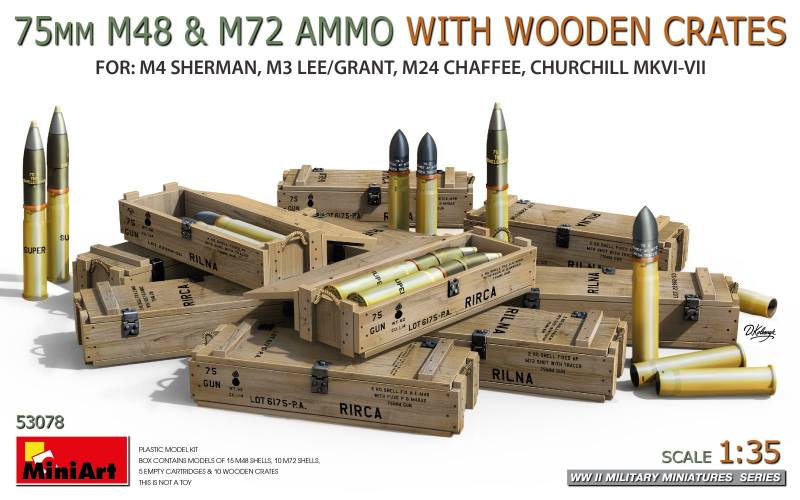 MINIART 1/35 53078 75MM M48   M72 AMMO WITH WOODEN CRATES