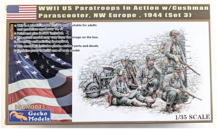 GECKO MODELS 1/35 35GM0043 WWII US PARATROOPS IN ACTION W/CUSHMAN PARASCOOTER NW EUROPE 1944 SET 3