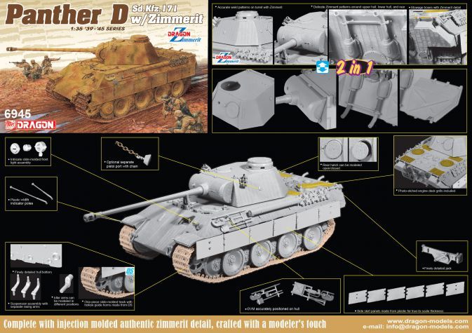 DRAGON 1/35 6945 SD.KFZ.171 PANTHER D WITH ZIMMERIT