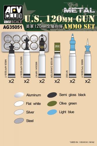 AFV CLUB 1/35 AG35051 US 120MM GUN METAL AMMO SET