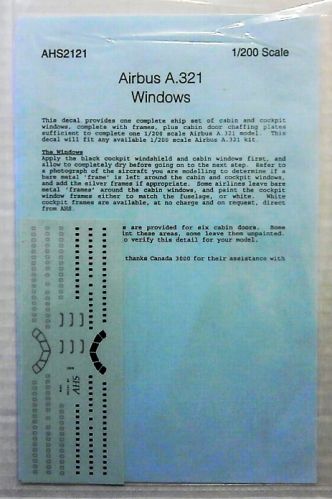 AIRLINE HOBBY SUPPLIES 1/200 1715. AHS2121 AIRBUS A321 WINDOWS