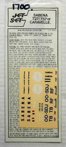  1/144 1700. JET SET JS19 SABENA BELGIAN WORLD AIRLINES 727/737 OR CARAVELLE