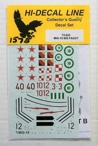 HI DECAL 1/72 1578. 72-022 MIG-15 BIS FAGOT