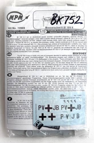MPM 1/72 72069 MESSERSCHMITT Bf 109H-1  NO BOX 