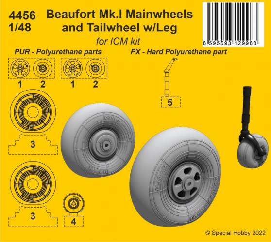 CMK 1/48 4456 BEAUFORT MK.I MAIN WHEELS AND TAIL WHEEL WITH LEG