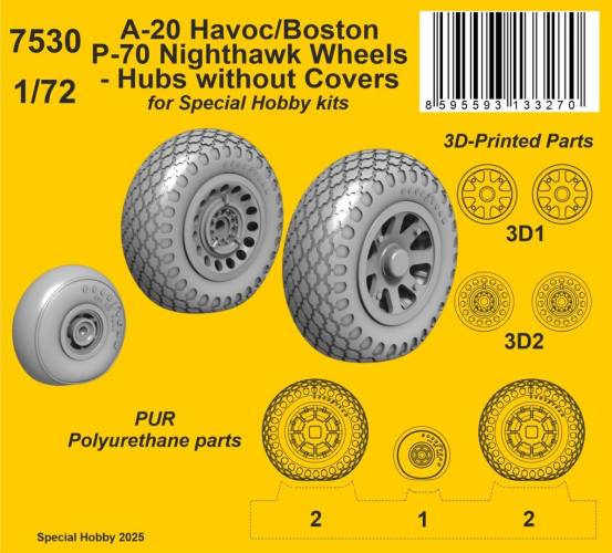 CMK 1/72 7530 A-20 HAVOC/ BOSTON P-70 NIGHTHAWK WHEELS - HUBS WITHOUT COVERS