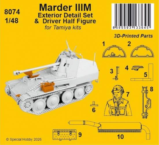 CMK 1/48 8074 MARDER IIIM EXTERIOR DETIL SET AND DRIVER HALF FIGURE
