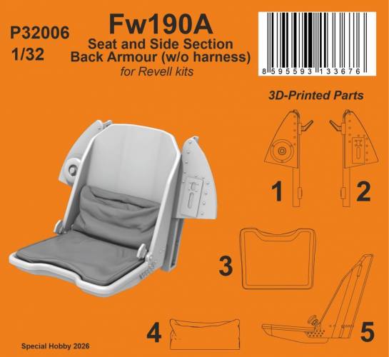 CMK 1/32 P32006 FW190A SEAT AND SIDE SECTION BACK ARMOUR WITHOUT HARNESS