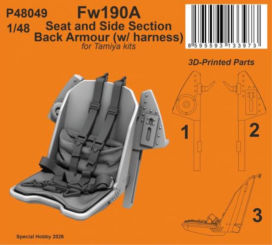 CMK 1/48 P48049 FW190A SEAT AND SIDE SECTION BACK ARMOUR WITH HARNESS