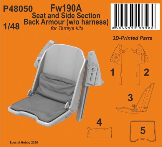 CMK 1/48 P48050 FW190A SEAT AND SIDE SECTION BACK ARMOUR WITHOUT HARNESS