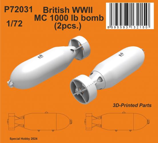 CMK 1/72 P72031 BRITISH WWII MC 1000 BOMB  2 PCS 