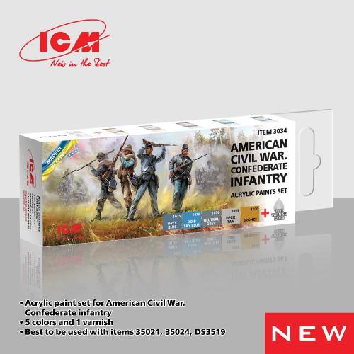 ICM  3034 AMERICAN CIVIL WAR CONFEDERATE INFANRTY ACRYLIC PAINT SET  UK SALE ONLY 