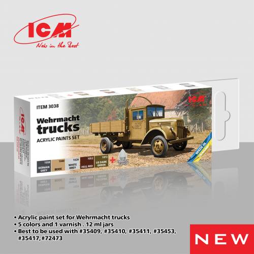 ICM  3038 WEHRMACHT TRUCKS ACRYLIC PAINT SET  UK SALE ONLY 