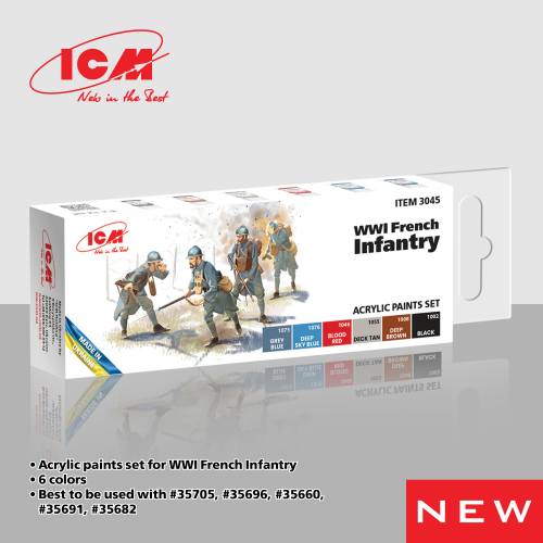 ICM  3045 ACRYLIC PAINT SET FOR WWI FRENCH INFANTRY  UK SALE ONLY 
