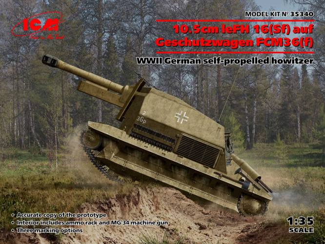 ICM 1/35 35340 10.5cm leFH 16 Sf  AUF GESCHUTZWAGEN FCM36 f   WWII 
