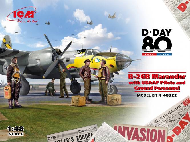 ICM 1/48 48322 MARTIN B-26B MARAUDER WITH USAAF PILOTS AND GROUND PERSONNEL 