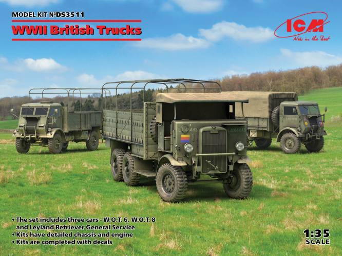 ICM 1/35 DS3511 WWII BRITISH TRUCKS DIORAMA SET  Model W.O.T. 6  Model W.O.T. 8  Leyland Retriever General Service 