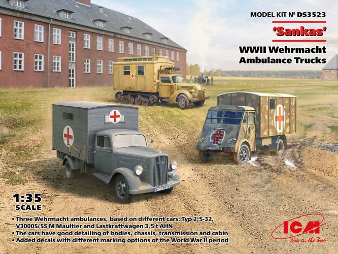 ICM 1/35 DS3523 SANKAS WWII WEHRMACHT AMBULANCE TRUCKS