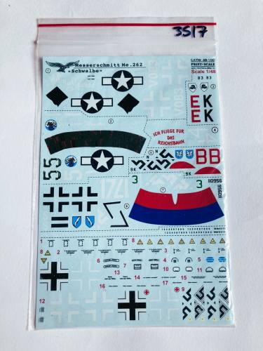DISCOUNT DECALS 1/48 3517. PRINT SCALE 48-100 MESSERSCHMITT ME.262 SCHWALBE