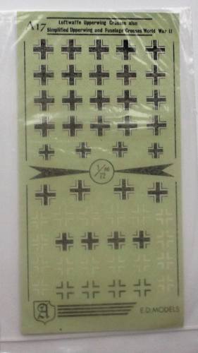DISCOUNT DECALS 1/72 5449. A17 LUFTWAFFE UPPERWING CROSSES ALSO SIMPLIFIED UPPERWING AND FUSELAGE CROSSES WORLD WAR II