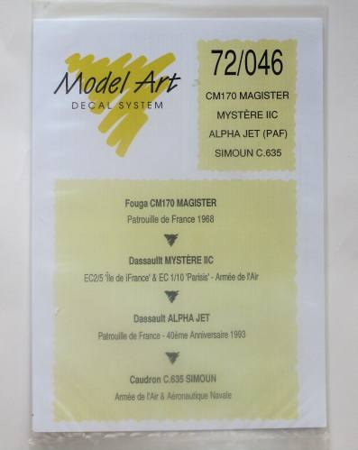 MODEL ART 1/72 3075. 72046 FOUGA CM170 MAGISTER DASSAULT MYSTERE IIC DASSAULT ALPHA JET CAUDRON C. 635 SIMOUN