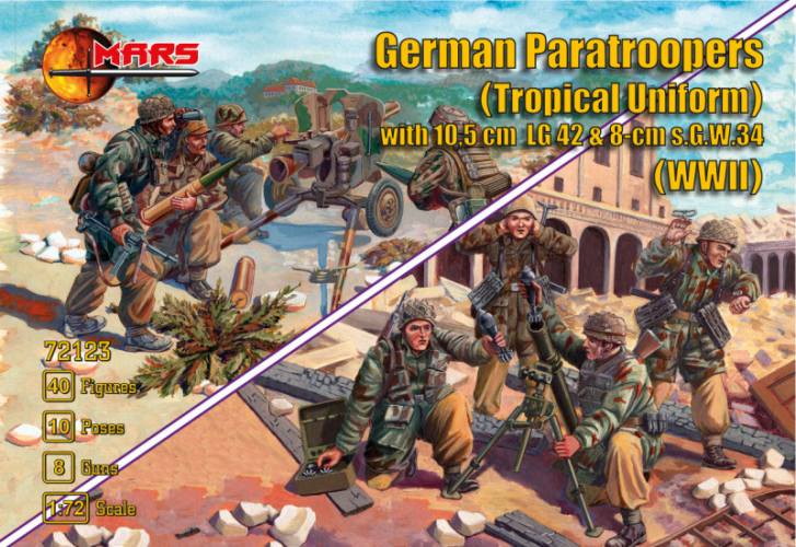 MARS 1/72 72123 German Paratroopers  Tropical Uniform  with 10.5cm LG42 8cm s.G.W.34 