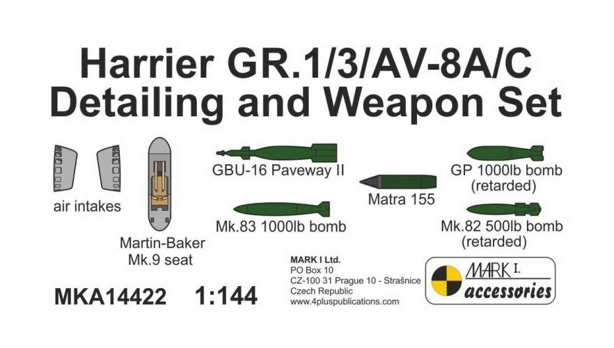 MARK I MODELS 1/144 MKA14422 HARRIER GR.1/3/AV-8A/C DETAILING AND WEAAPON SET