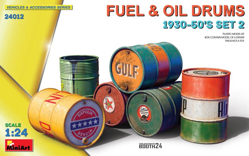 MINIART 1/24 24012 FUEL ND OIL DRUMS 1930S-50S SET 2