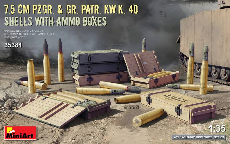 MINIART 1/35 35381 7.5CM PZGR   GR. PATR. KW.K.40 SHELLS WITH AMMO BOXES