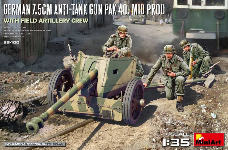 MINIART 1/35 35400 GERMAN 7.5CM ANTI-TANK GUN PAK 40 WITH ARTILLERY CREW