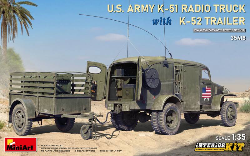 MINIART 1/35 35418 U.S. ARMY K-51 RADIO TRUCK WITH K-52 TRAILER