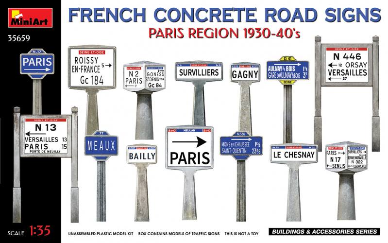 MINIART 1/35 35659 FRENCH CONCRETE ROAD SIGNS PARIS 1930 S-40 S