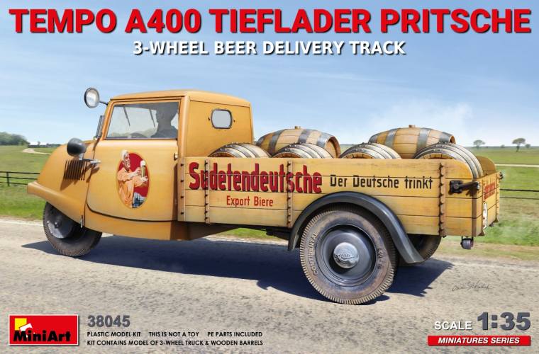 MINIART 1/35 38045 TEMPO A400 TIEFLADER PRITSCHE 3 WHEEL BEER DELIVERY TRUCK