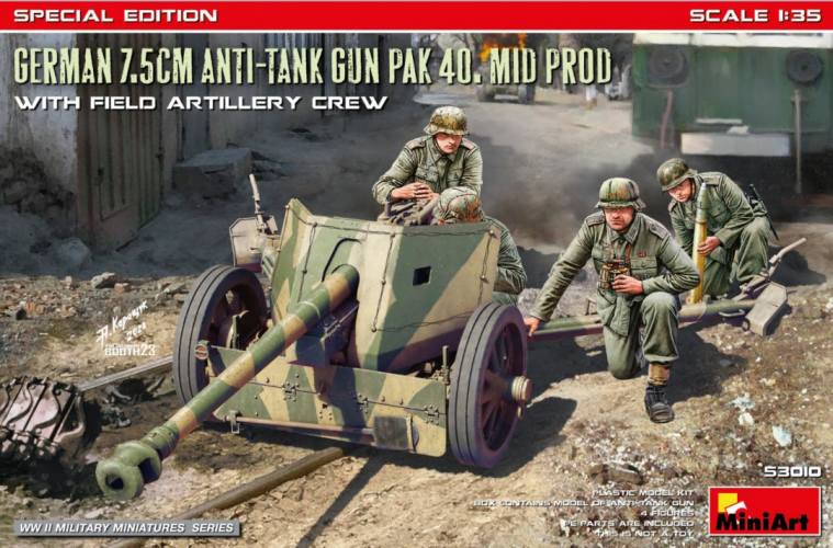 MINIART 1/35 53010 GERMAN 7.5CM ANTI-TANK GUN PAK.40 MID PRODUCTIONWITH FIELD ARTILLERY CREW