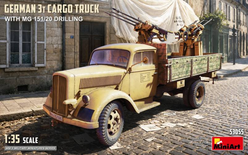 MINIART 1/35 53055 GERMAN 3T CARGO TRUCK WITH MG 151/20 DRILLING