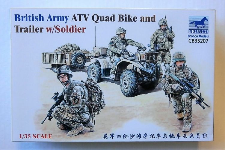 BRONCO 1/35 35207 BRITISH ARMY ATV QUAD BIKE AND TRAILER W/ SOLDIER