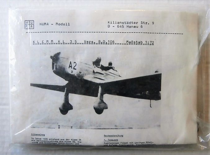 HUMA 1/72 KLEMM KL 35 VERS. B D 106 BAGGED VERSION