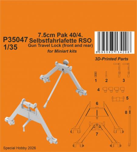 CMK 1/35 P35047 7.5CM PAK 40/4 SELBSTFAHRLAFETTE RSO GUN TRAVEL LOCK FRONT AND REAR