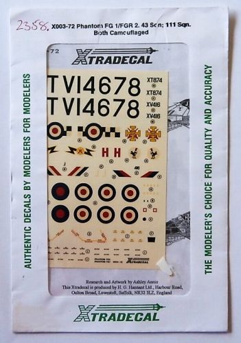 XTRADECAL 1/72 2358. X003-72 PHANTOM FG 1/FGR 2