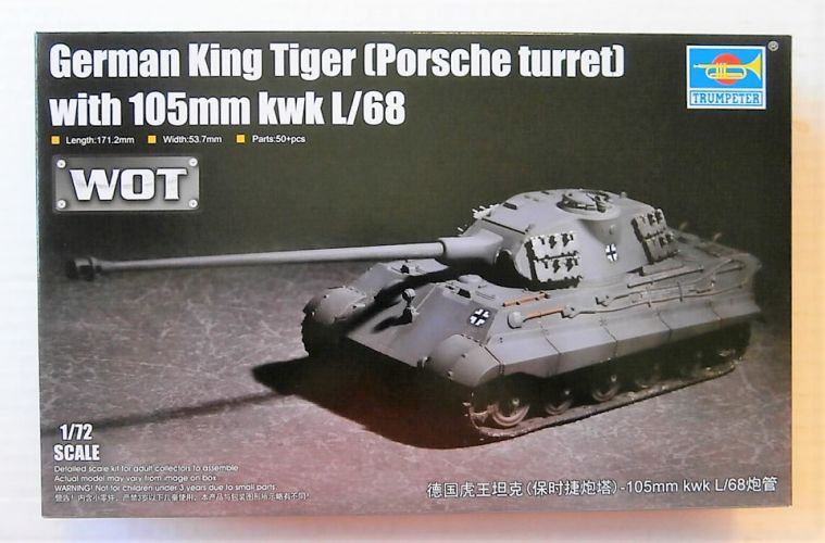TRUMPETER 1/72 07161 GERMAN KING TIGER  PORSCHE TURRET  W/ 105mm KWK L/68