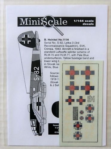 1/144 1879. MINISCALE MS-002 He111 AND Ju87D-1 SLOVAK AF 1942-1944